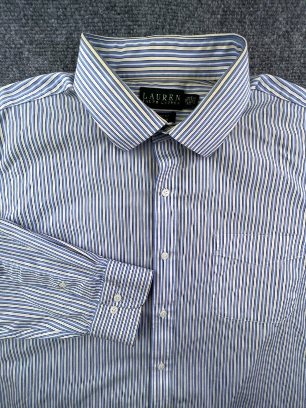 Lauren Ralph Lauren Button Up Shirt 18 34/35 Striped Classic Fit Blue Yellow